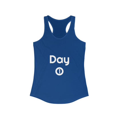 Women's Ideal Racerback Tank - Day 1 - White Letters