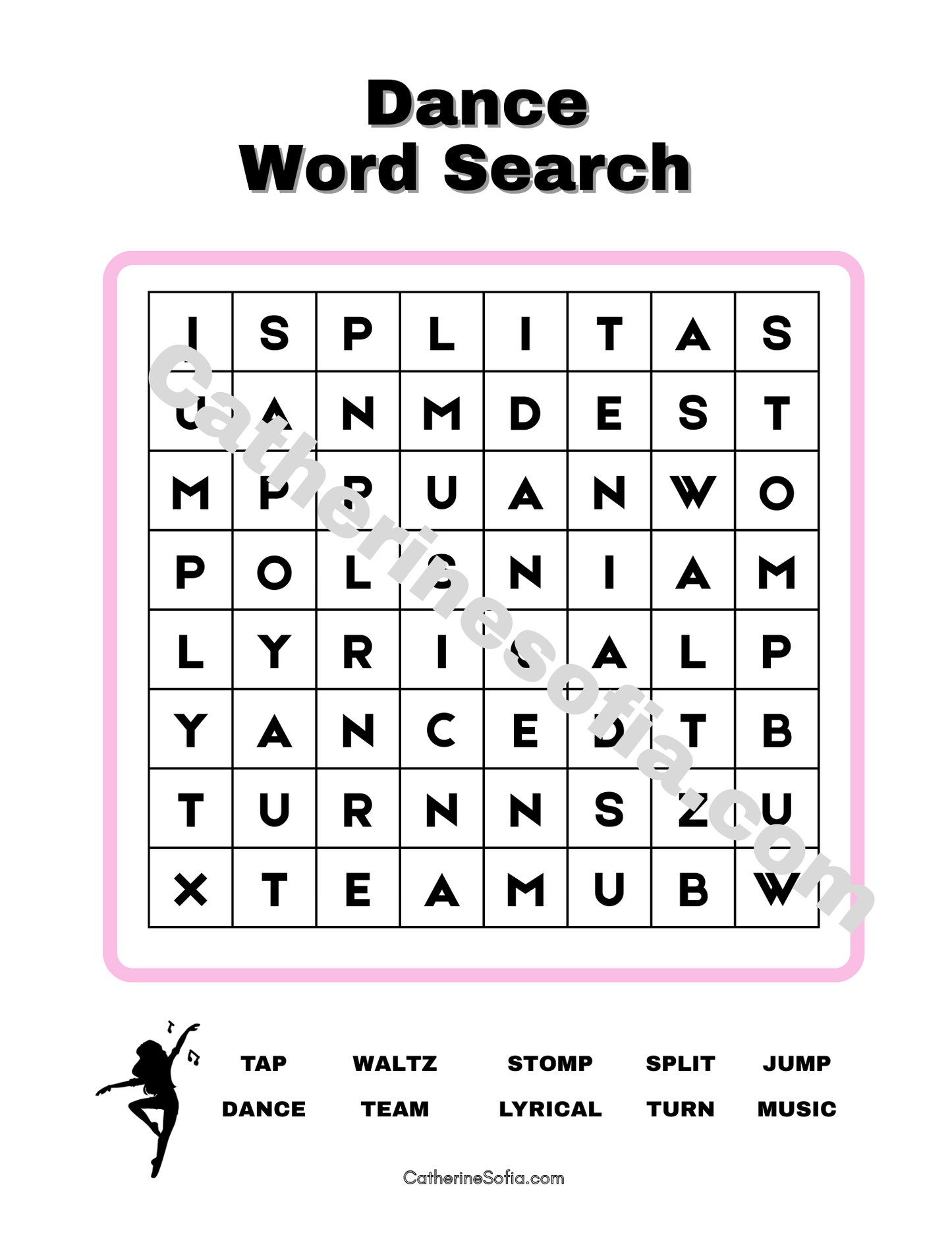 Dance Activity Pages (Word Search