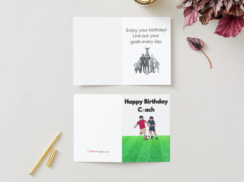 Happy Birthday Greeting Card for Soccer Player or Coach (Various Versions)
