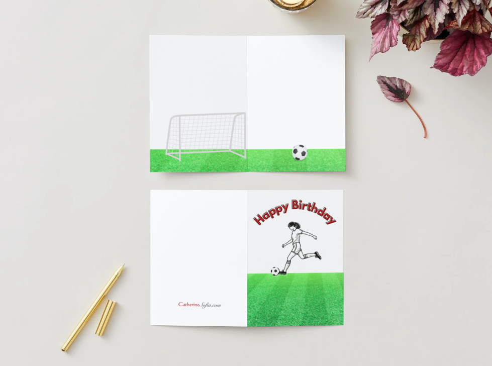 Happy Birthday Greeting Card for Soccer Player or Coach (Various Versions)