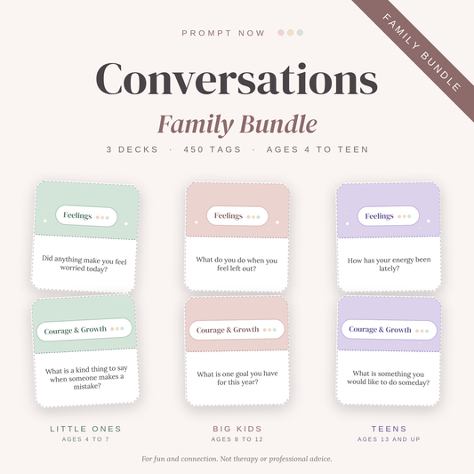 Prompt Now Family Bundle: Conversations with Little Ones, Big Kids & Teens (3 Printable Decks)